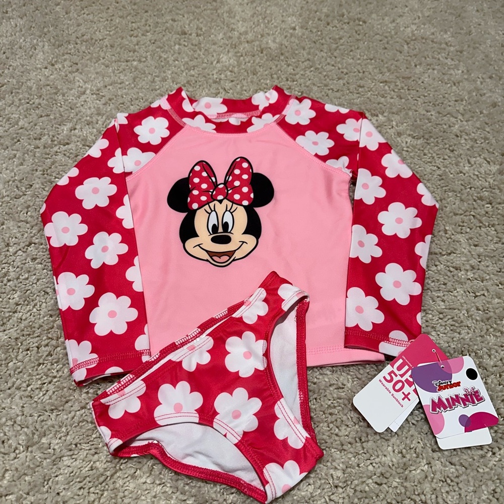 NWT Disney Minnie Mouse Rash Guard Swimsuit-Size 4